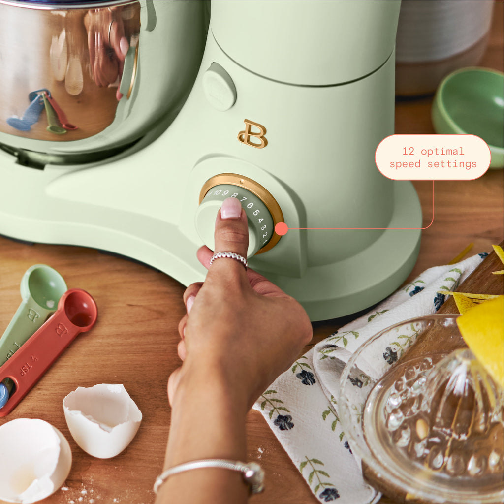 Beautiful 3.5 Qt Stand Mixer with Flat Beater, Dough Hook, Balloon Whisk, Chocolate by Drew Barrymore