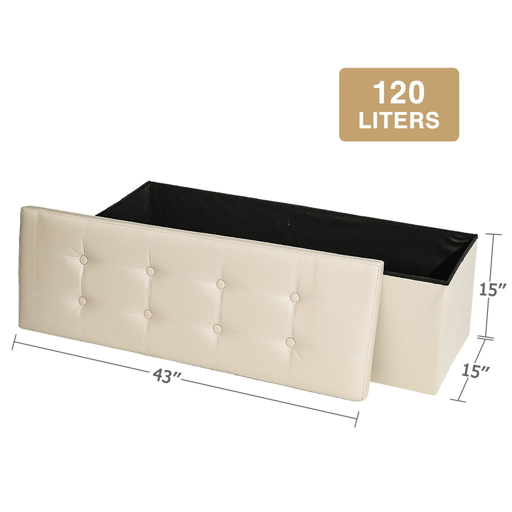 43" Ottoman with Storage Bench for Bedroom, Long End of Bed Seat with Storage Ottoman Bench, Large Folding Faux Leather Footrest Toy Chest for Living Room, Brown