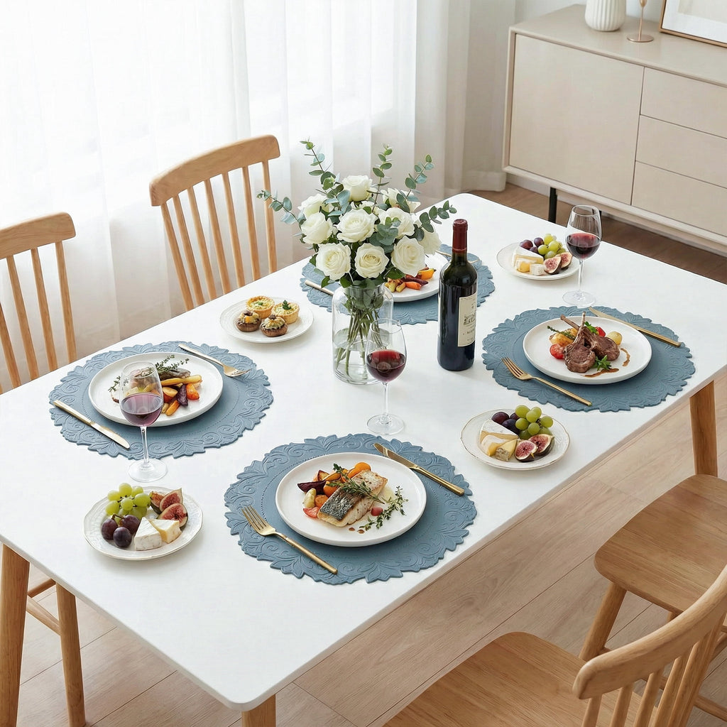 VCVCOO Placemats Set of 4 Beige Leather Place Mats Waterproof Wipeable Heat Resistant Sturdy Rectangle Kitchen Dining Table Mats for Indoor Outdoor Reversible Easy to Clean Place Mats