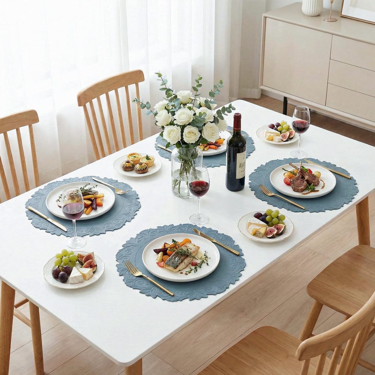 VCVCOO Placemats Set of 4 Beige Leather Place Mats Waterproof Wipeable Heat Resistant Sturdy Rectangle Kitchen Dining Table Mats for Indoor Outdoor Reversible Easy to Clean Place Mats