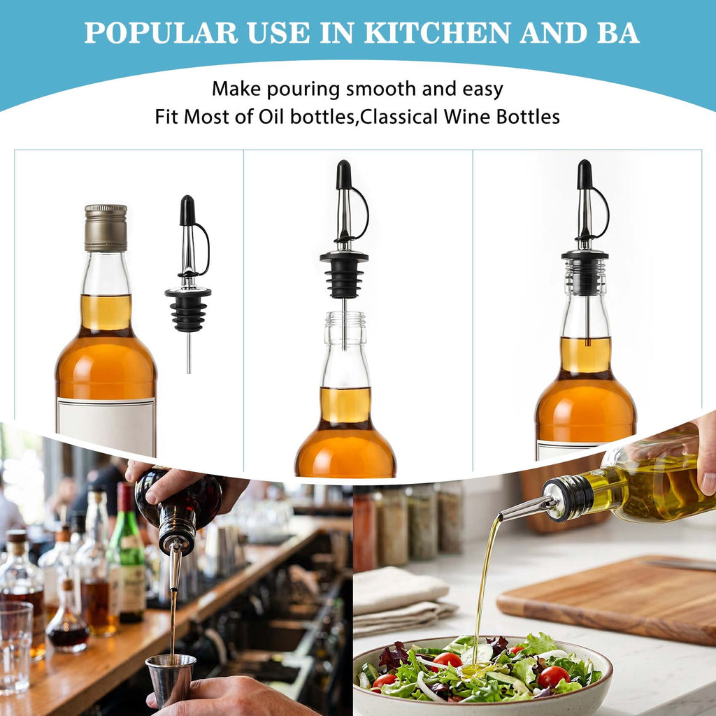12 Pcs Liquor Pour Spouts with Dust Caps, Stainless Steel Bottle Pourers for Alcohol for Bar, Home Bartending & Kitchen, Bar Bartender Accessories