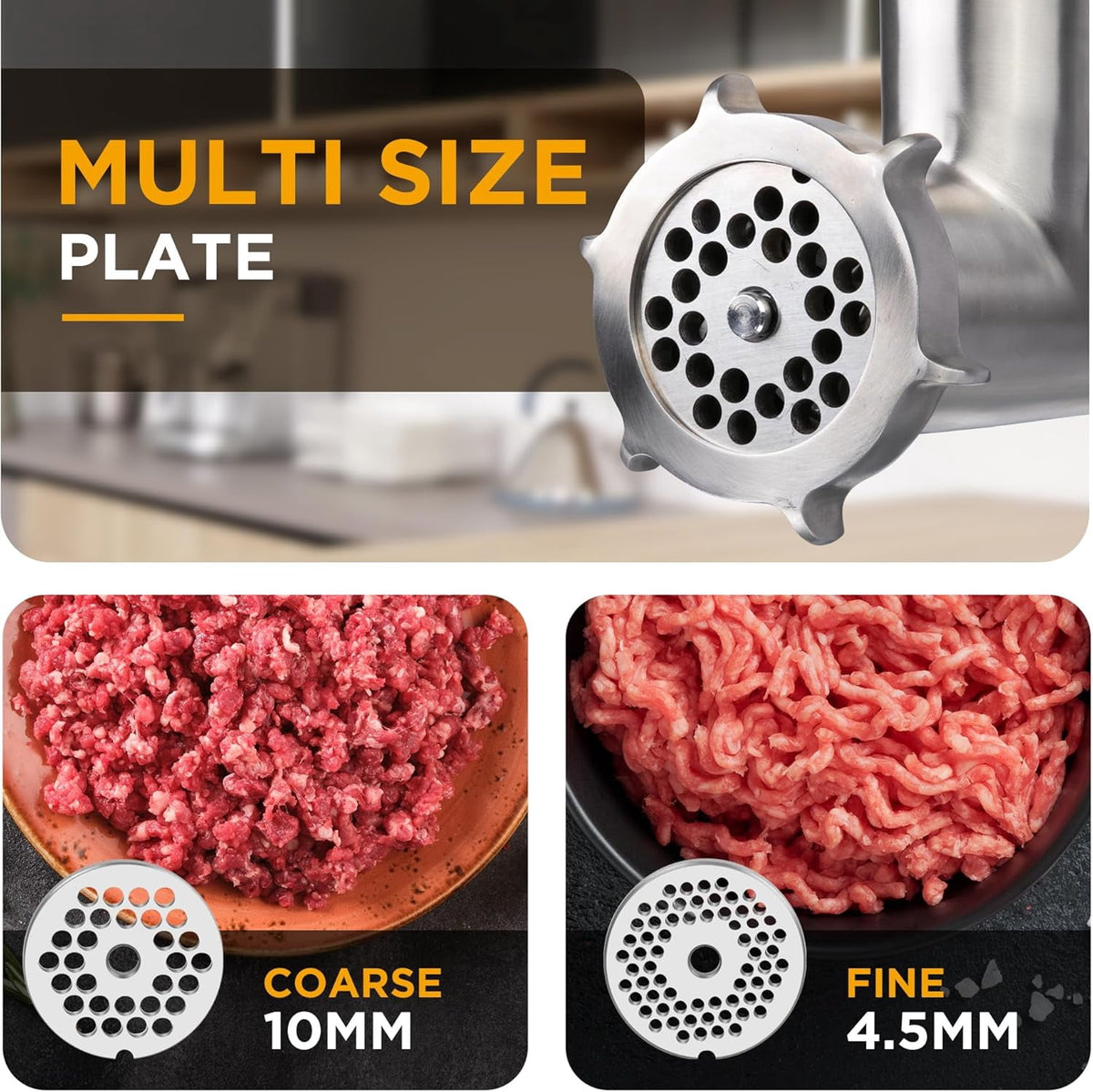 Valley Sportsman #8 Stainless Steel Meat Grinder, Powerful 575-Watt Motor Sausage Meat Grinder with Grinder Knife, Ideal for Regular Use, Sausage Making, Silver