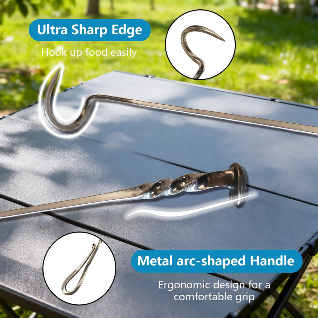 Meat Flipper, Grill Hooks for Turning, Heavy Duty Stainless Steel BBQ Turner Hooks with Long Handle for Flipping Ribs, Pork Shoulder, Roast on Smoker Grilling (Right Hand A)