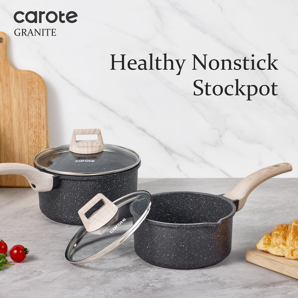CAROTE 6-Piece Nonstick Saucepan Set with Lid, 1.5QT & 3QT Cooking Pots, Induction Compatible, White