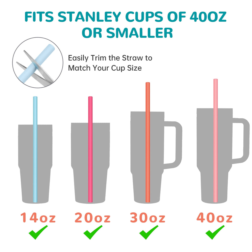 Tomorotec 12" Reusable Silicone Drinking Straws 15PCS with 2 Brushes, Compatible with Stanley Tumblers 40oz 30oz 20oz, Customizable for Various Drinkware, BPA-Free & Safe for Teeth (Morandi Colors)