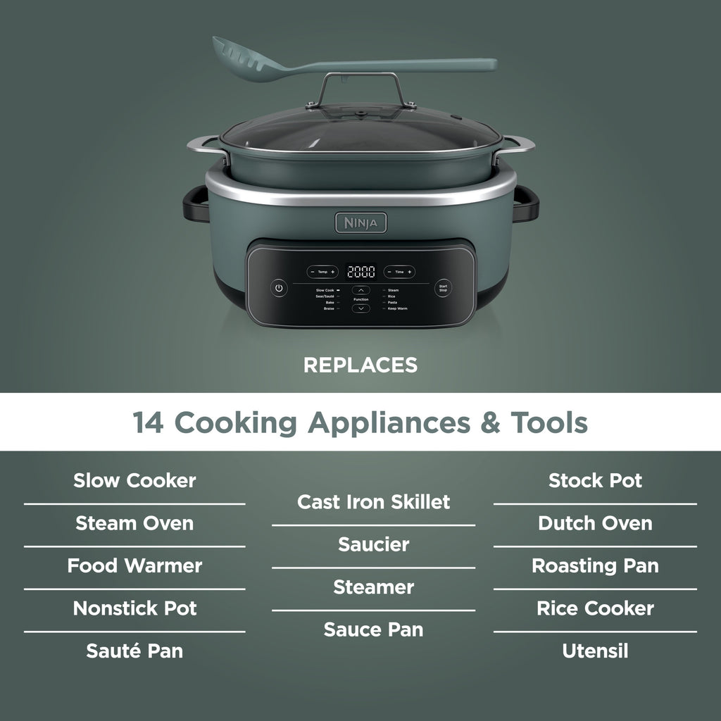Ninja 8-in-1 PossibleCooker Plus 7.5 Qt Multi-Cooker, Slow Cooker, Steamer, Dutch Oven, MC2000 Sage Green