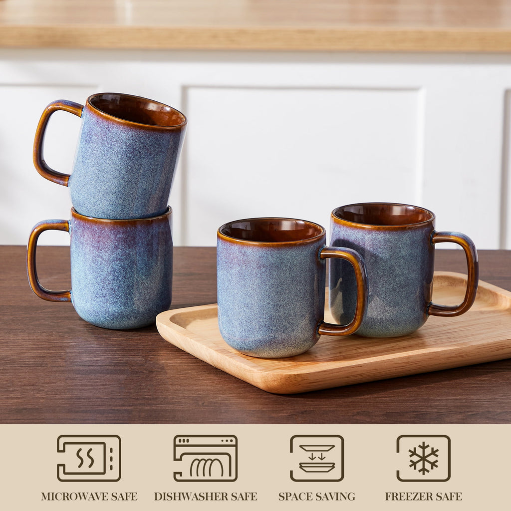 Malacasa Coffee Mugs Set of 4, 12oz Ceramic Coffee Cups Set, Tea Mugs for Latte, Cocoa and Milk, Coffee Mug With Handle, Gifts for Women Men