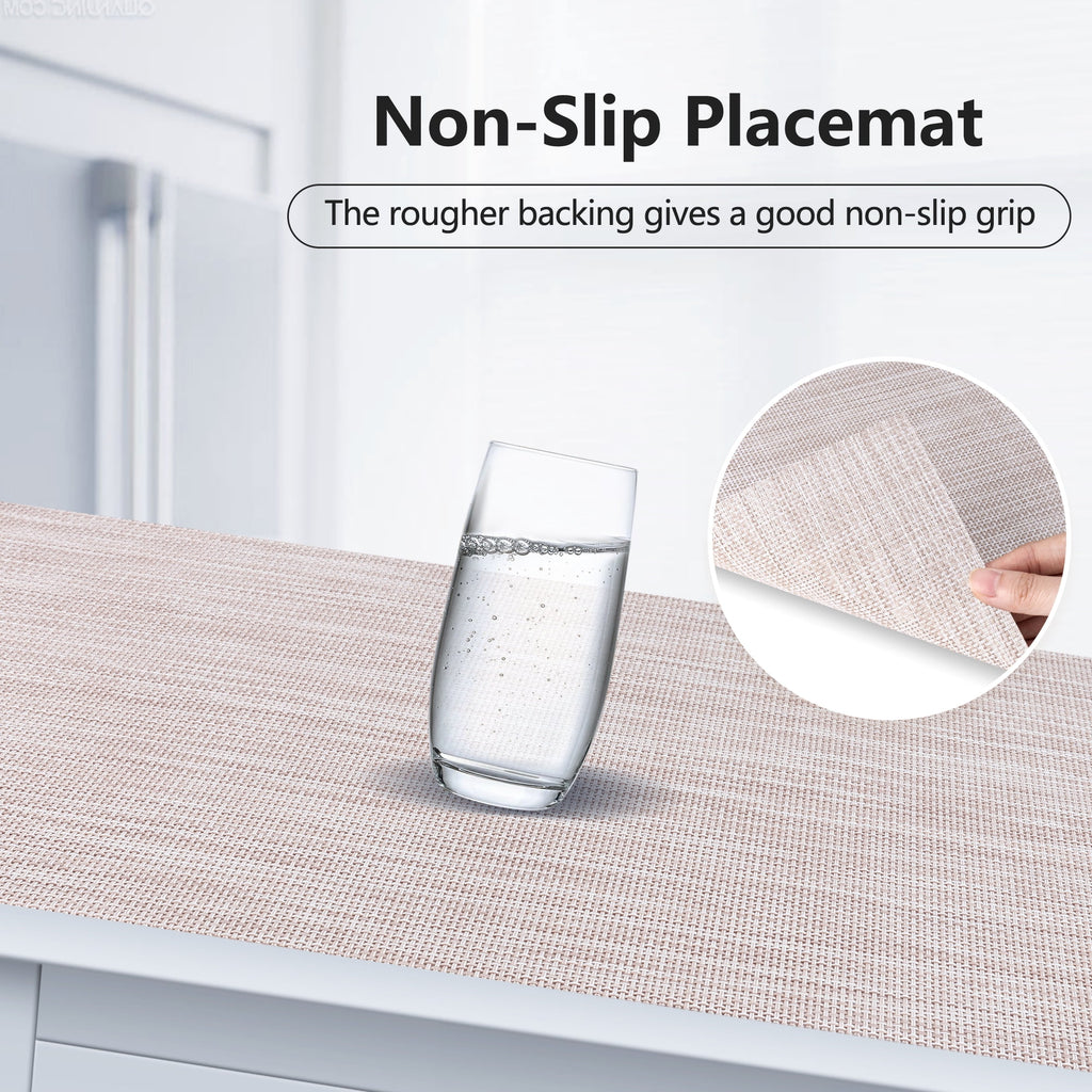 VCVCOO Navy Blue Placemats Set of 4 - Easy Clean Washable PVC Vinyl Placemats - Wipeable Heat Resistant Woven Table Mats for Dining Table - 12x18 inch