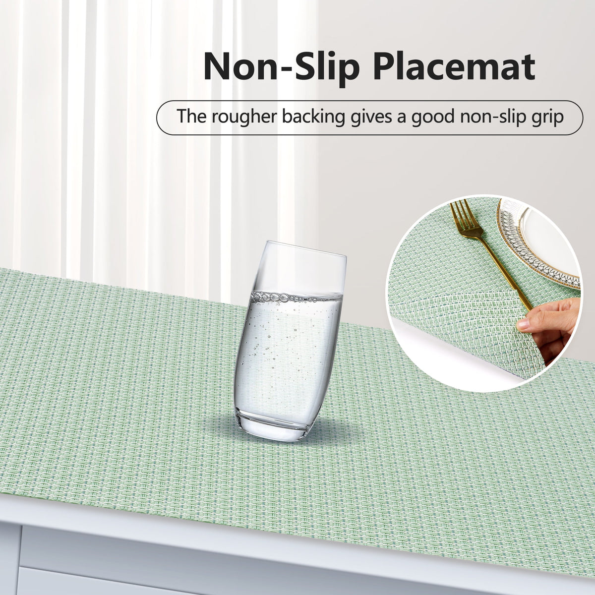 VCVCOO Navy Blue Placemats Set of 4 - Easy Clean Washable PVC Vinyl Placemats - Wipeable Heat Resistant Woven Table Mats for Dining Table - 12x18 inch