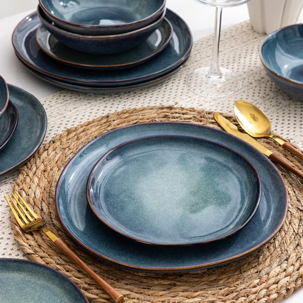 AmorArc Ceramic Dinnerware Sets,Handmade Reactive Glaze Stoneware Plates and Bowls Sets,Highly Chip and Crack Resistant | Dishwasher & Microwave Safe Dishes Set,Service for 4 Set(12pc),Reactive Glaze