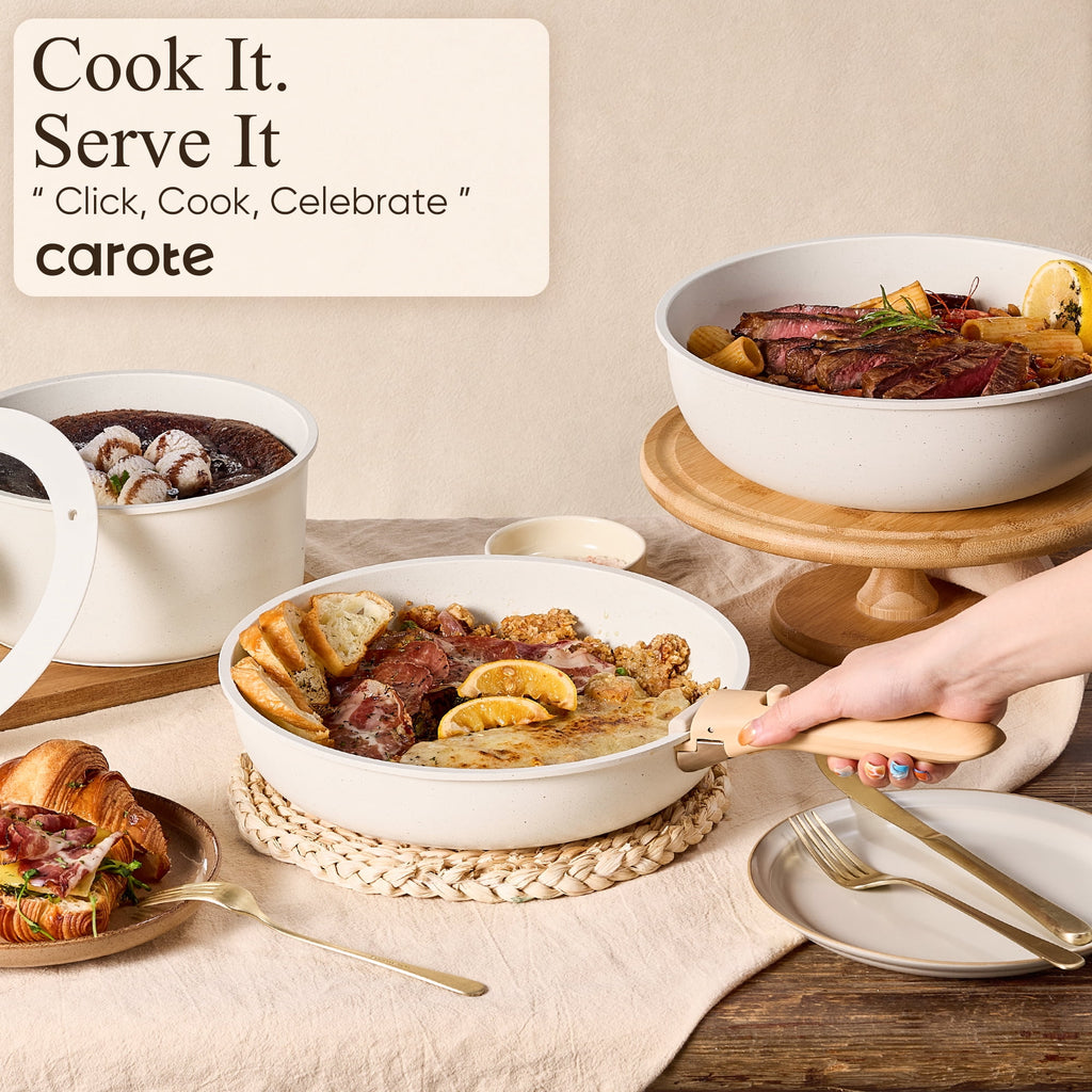 Carote 24-Piece Nonstick Cookware Set, Pots and Pans Set with Detachable Handle, Induction Compatible, Oven & Dishwasher Safe, Black