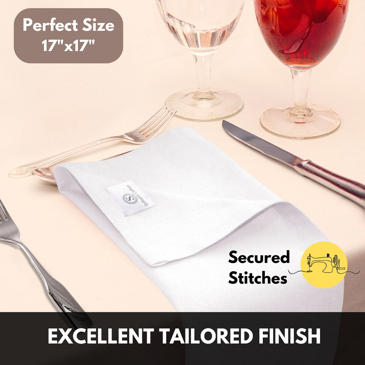 Softopia Cotton Dinner Table Fabric Napkins 17"x17", Set of 12 - Light Blue