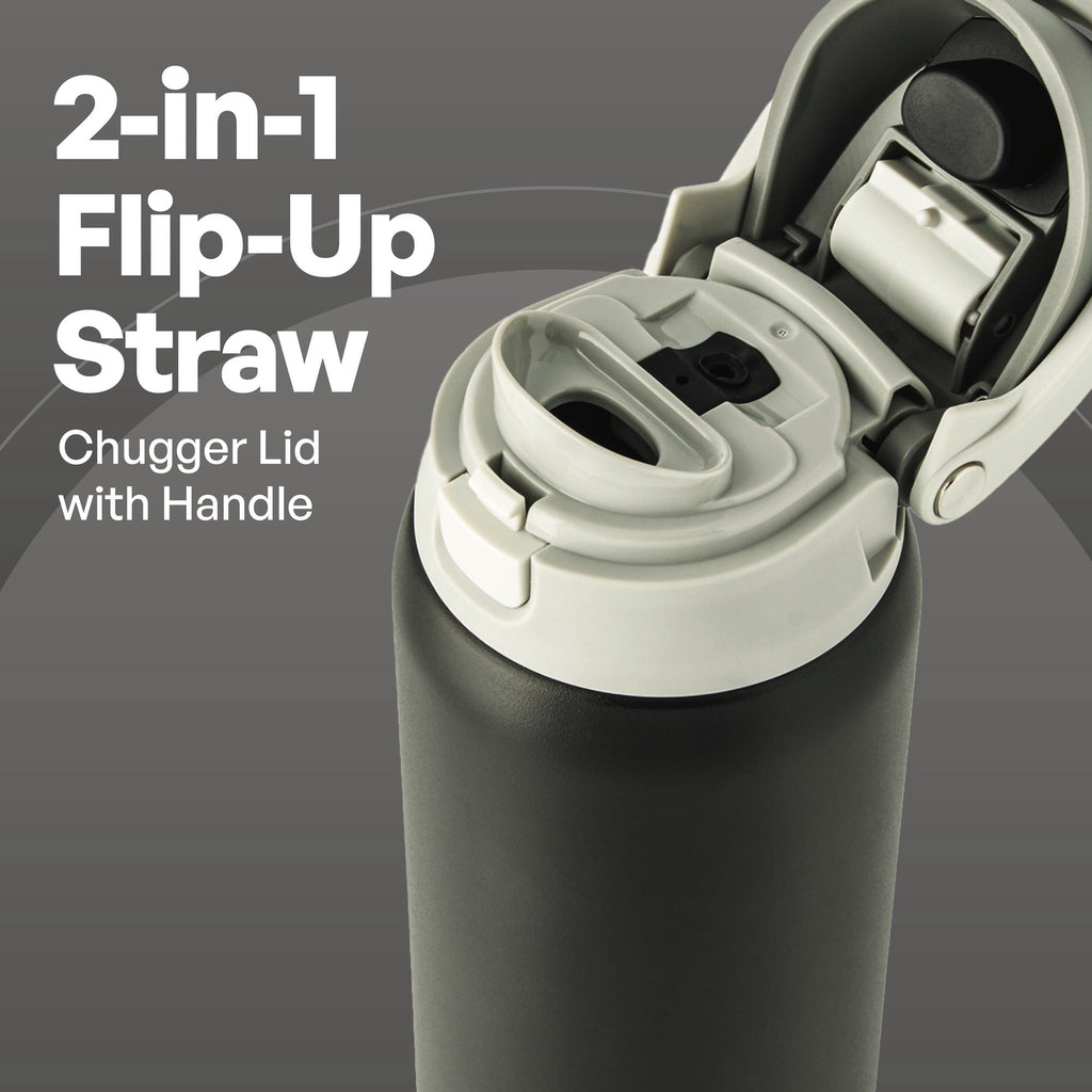 TAL 32oz Stainless Steel 2-in-1 Water Bottle with Straw and Chug Lid, Black