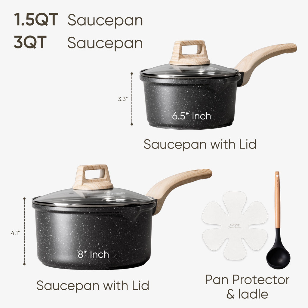 CAROTE 6-Piece Nonstick Saucepan Set with Lid, 1.5QT & 3QT Cooking Pots, Induction Compatible, White