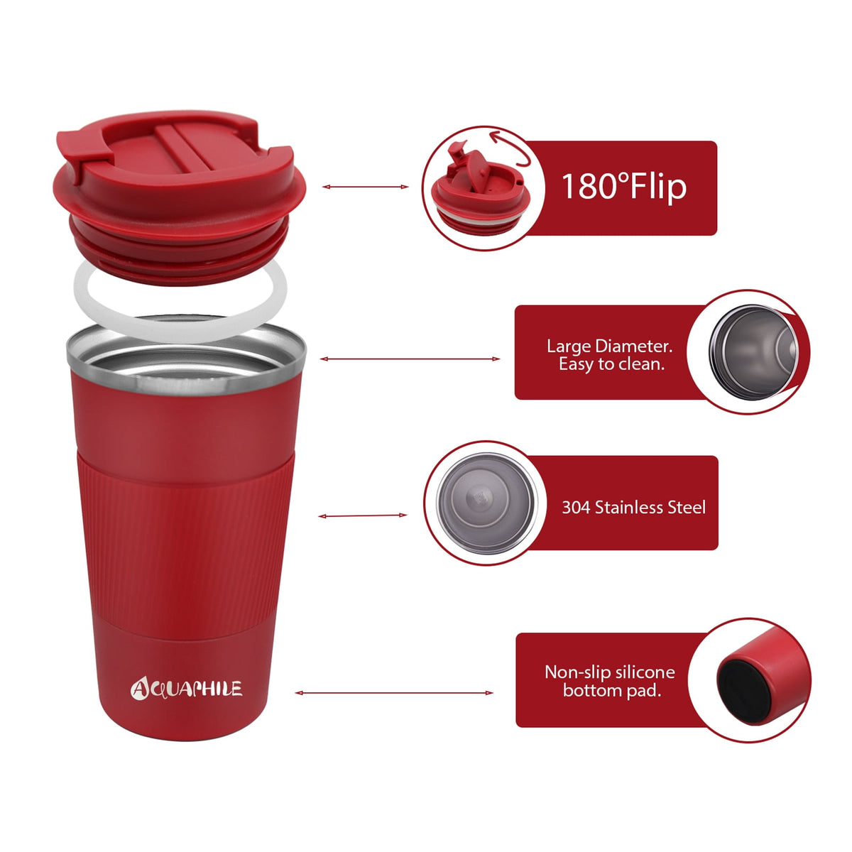 Aquaphile Vacuum Insulated Coffee Travel Mug - Double Walled Reusable Tumbler Cups Light Blue 17 Fluid Ounces