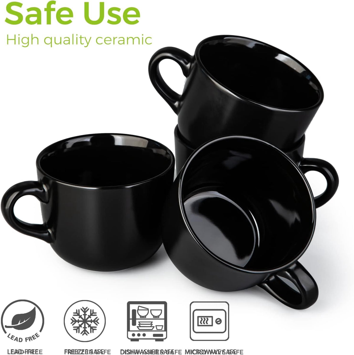 AmorArc 24 oz Soup Mugs with Handles, Jumbo Ceramic Bowls Mugs Set with handles for Coffee Cereal Cappuccino Snacks, Microwave&Dishwasher safe Soup Cups for Meal-Multicolor