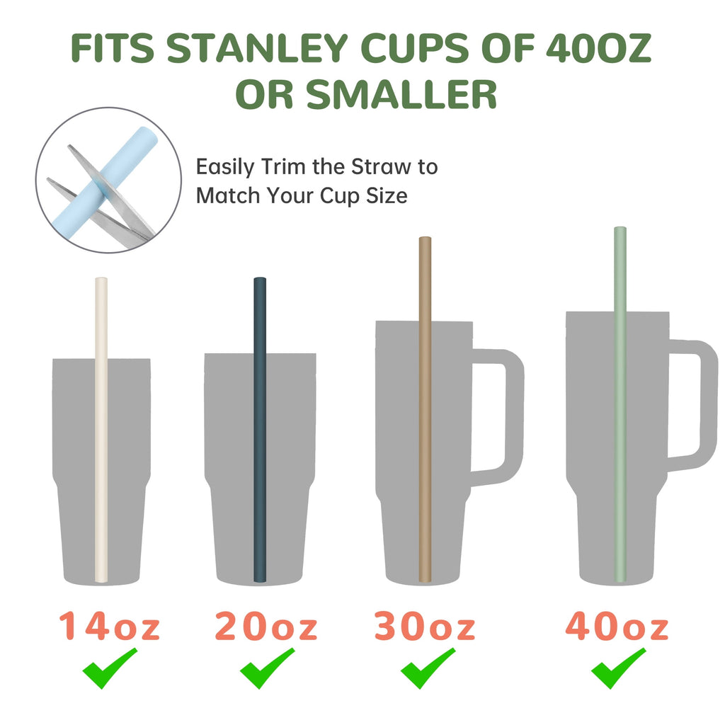 Tomorotec 12" Reusable Silicone Drinking Straws 15PCS with 2 Brushes, Compatible with Stanley Tumblers 40oz 30oz 20oz, Customizable for Various Drinkware, BPA-Free & Safe for Teeth (Morandi Colors)