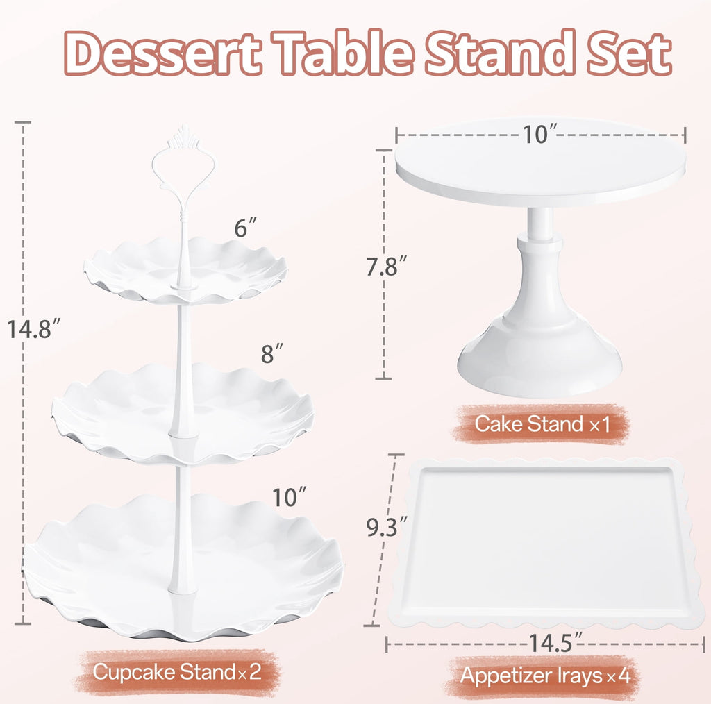 TINANA 7-Piece Dessert Stand Set, 3-Tier Cupcake Stands, Plastic Cake Stand and Serving Trays for Wedding Party Baby Shower