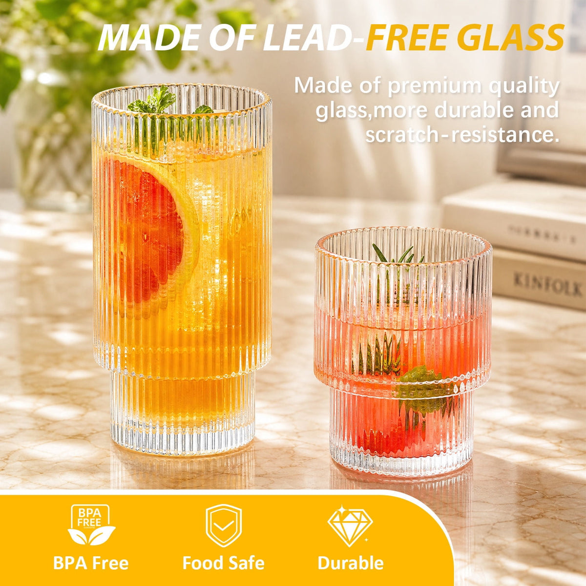 Soulgenix Drinking Glasses Set of 6, 14 oz Highball Glasses Set, Tumbler and Rocks Drinking Glassware for Beer, Juice, Water, Whiskey, Dishwasher Safe