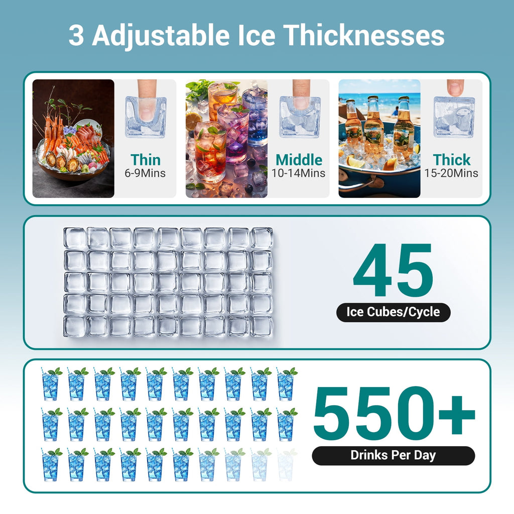 Ecojoy Commercial Ice Maker, counter ice machines 100lbs Maximum Output, Cubed Ice, Silver with 33 lbs Storage Bin