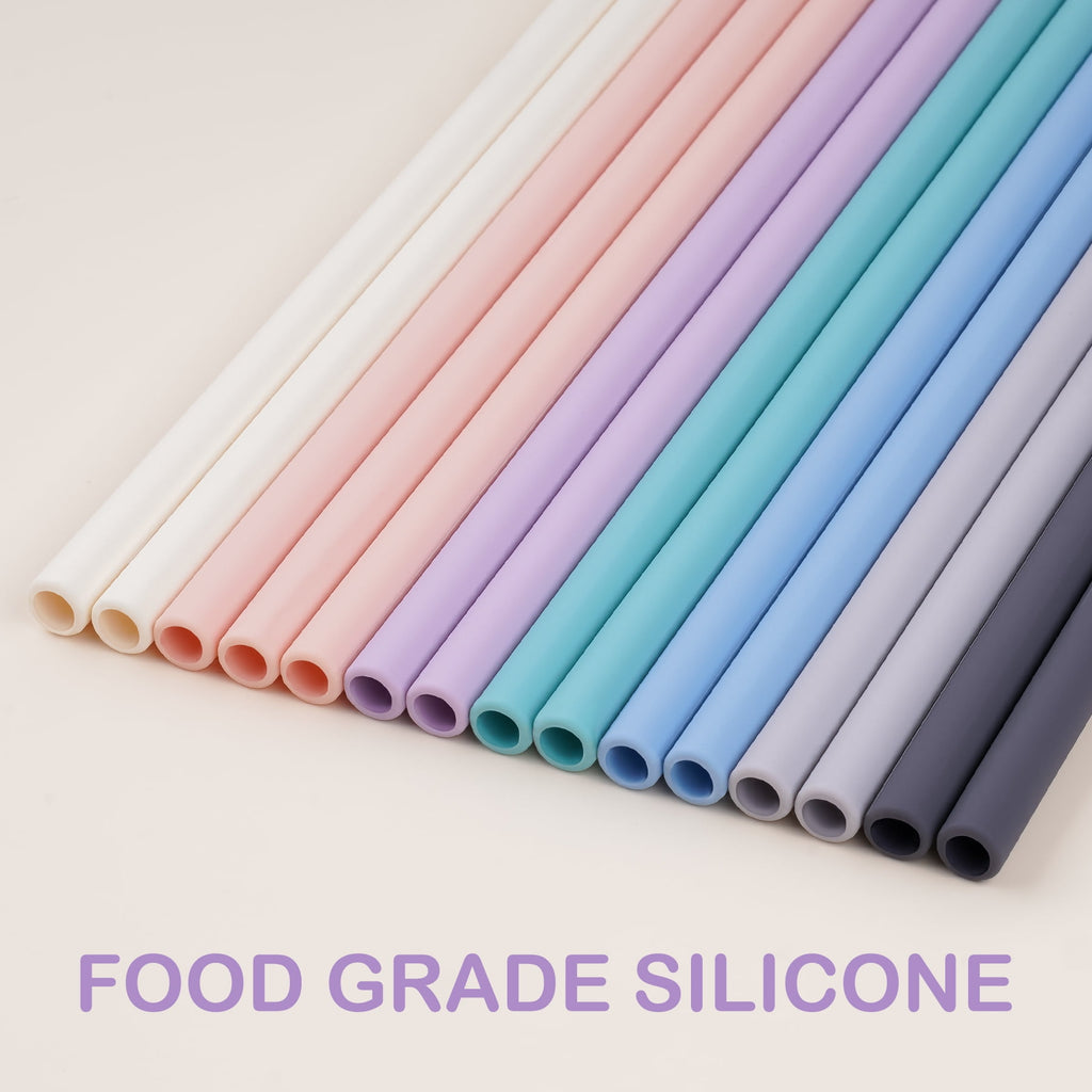 Tomorotec 12" Reusable Silicone Drinking Straws 15PCS with 2 Brushes, Compatible with Stanley Tumblers 40oz 30oz 20oz, Customizable for Various Drinkware, BPA-Free & Safe for Teeth (Morandi Colors)