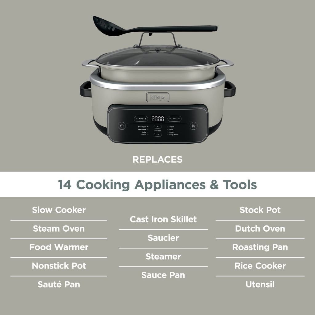 Ninja 8-in-1 PossibleCooker Plus 7.5 Qt Multi-Cooker, Slow Cooker, Steamer, Dutch Oven, MC2000 Sage Green