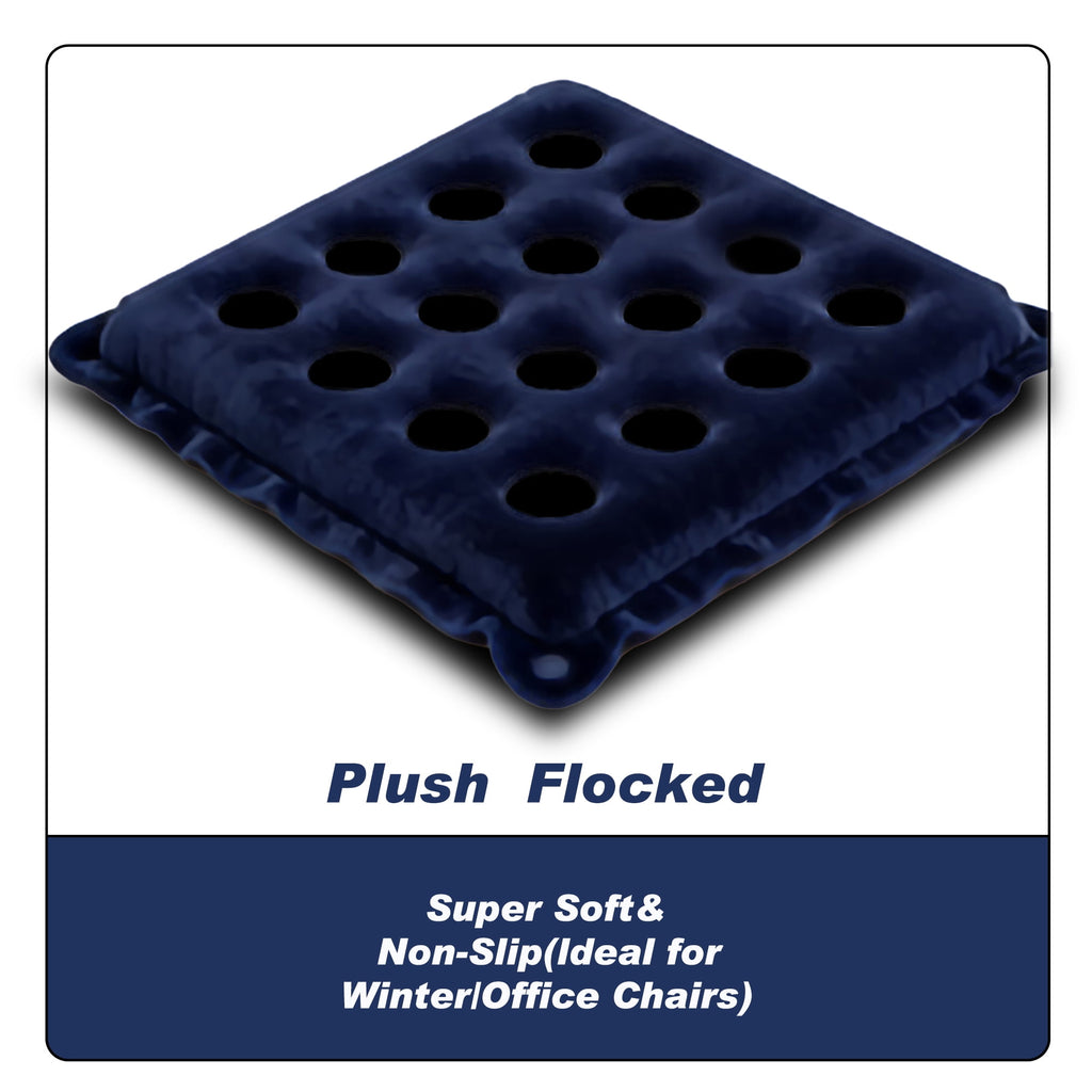 2 Pack Inflatable Seat Cushions,Pressure Relief 16 hole breathable Cushion,for Office Chairs,Car Seats,Wheelchair waterproof Cushions,with Air Pumps,Portable and Comfortable（Flocked Navy+PVC Beige)