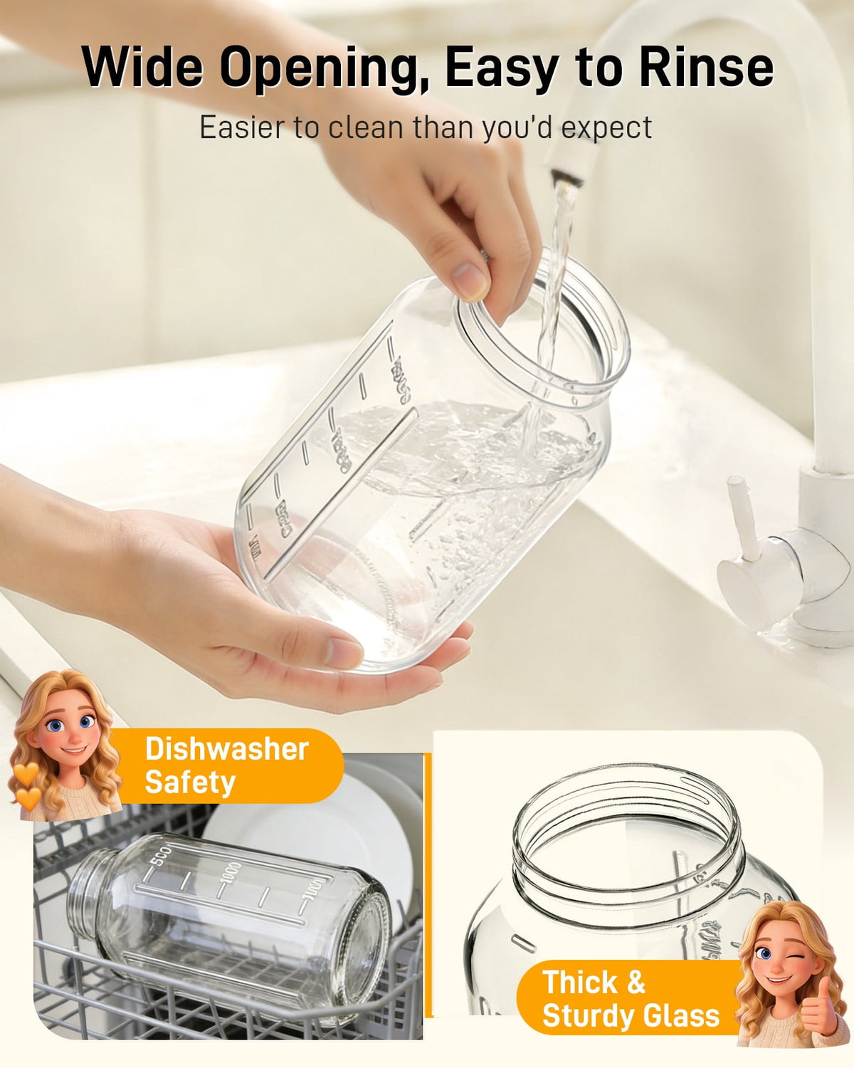VA1KENE Glass Pitcher with Lid, Mason Jar Pitcher with Spout and Handle for Lemonade, Iced Drinks, and Sun Tea 64oz Gray