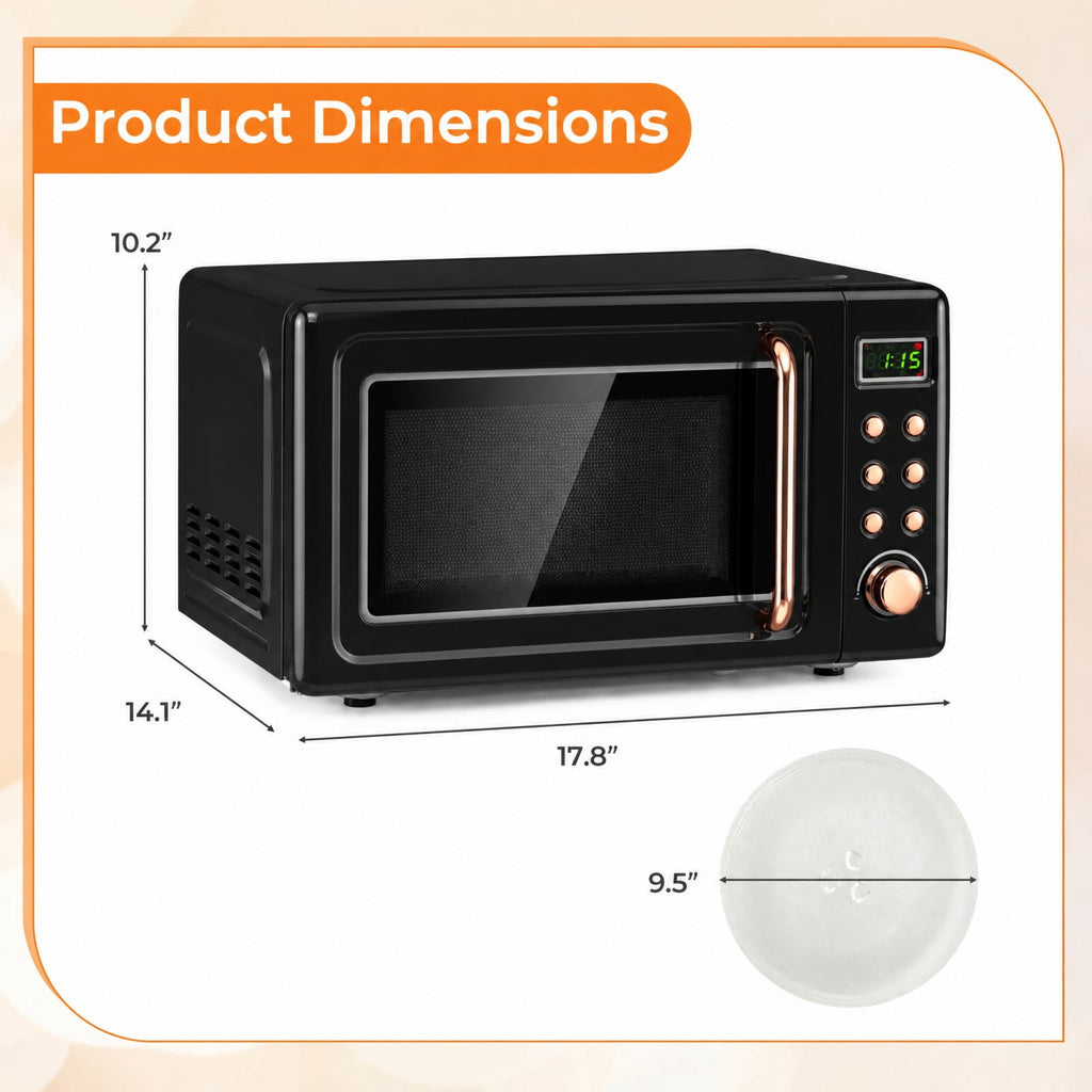 Costway 0.7 Cu.ft Retro Countertop Microwave Oven 700W LED Display Glass Turntable Rose Gold