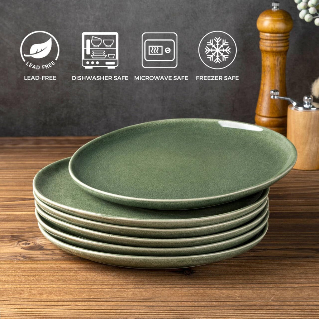 AmorArc Ceramic Dinner Plates Set of 6,10.5 Inch Handmade Reactive Glaze Stoneware Plates,Large Rustic Shape Dinnerware Dish Set for Kitchen, Microwave & Dishwasher Safe,Scratch Resistant-Pearl White