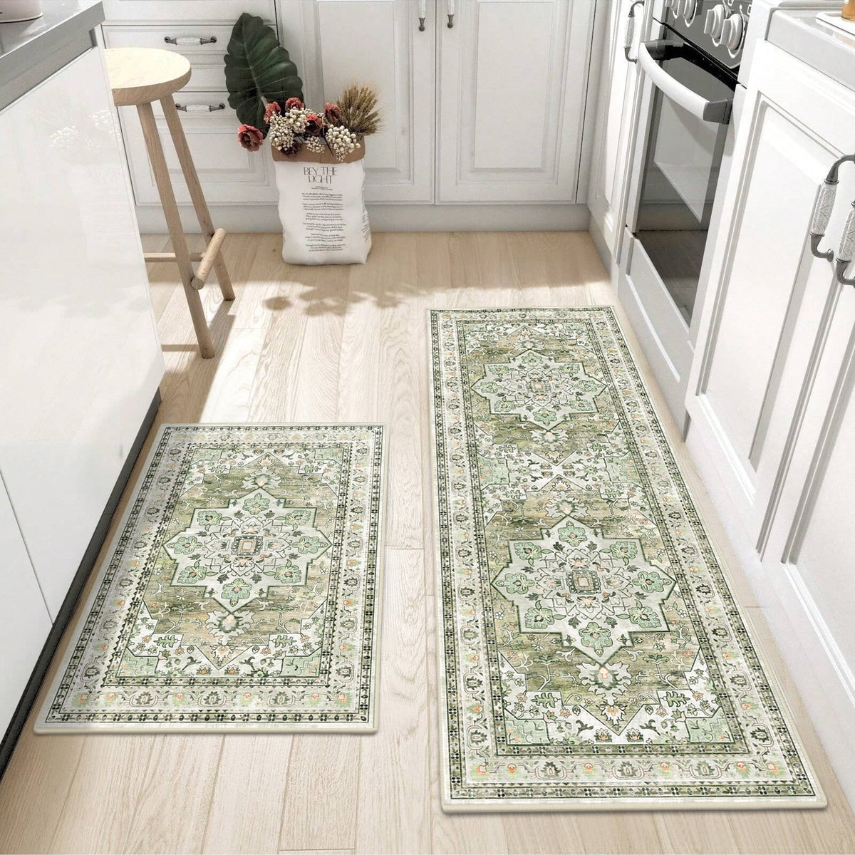 Findosom 3pcs Kitchen Rugs Set,Washable Boho Farmhouse Kitchen Mats for Floor,Non Slip Kitchen Floor Mat Carpet Runner Rugs for Entryway Hallway Laundry Home Decor 20"x32"+20"x32"+20"x47" Gray