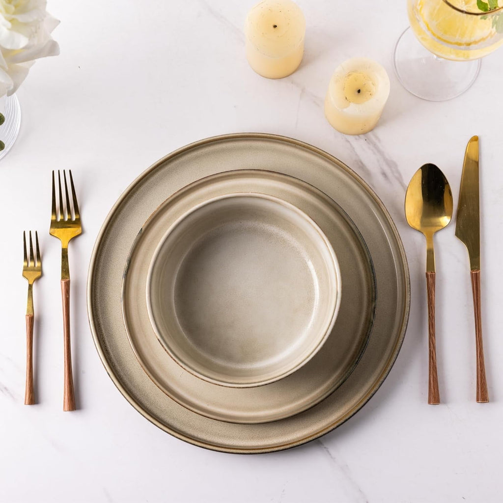 AmorArc Ceramic Dinnerware Sets for 4, 12 Pieces Stoneware Plates and Bowls Sets, Reactive Glaze Dishes -Scratch Resistant, Dishwasher&Microwave Safe, Space Blue (Service for 4)