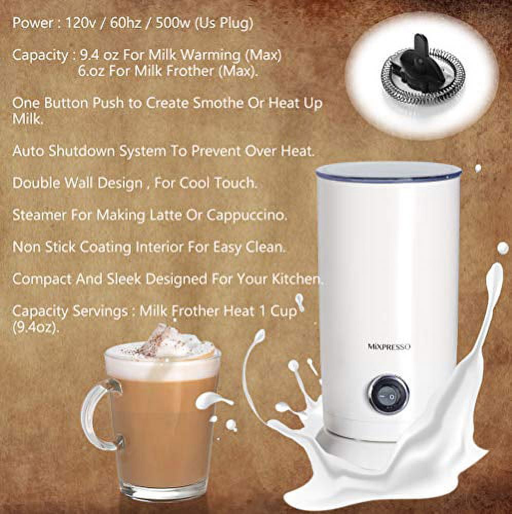 Mixpresso Electric Milk Frother - Latte Art Steamer, Electric Cappuccino Machine And Milk Warmer, Coffee Frother Maker & Hot Chocolate Maker