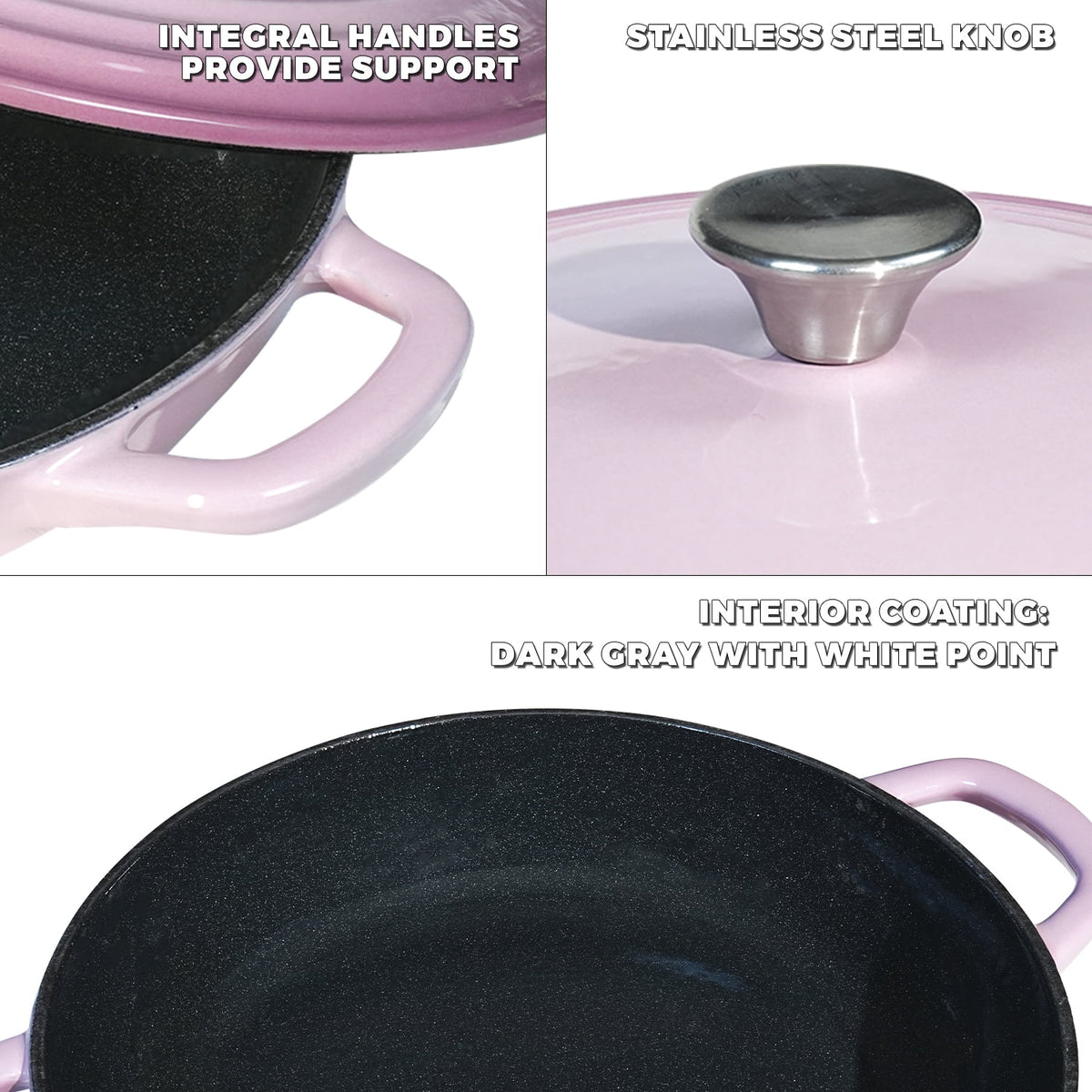 Flavehc Braiser Enameled Cast Iron Braiser 3 qt Braiser Pan with Lid Purple Shallow Cast Iron Casserole Braiser Pan with Handels