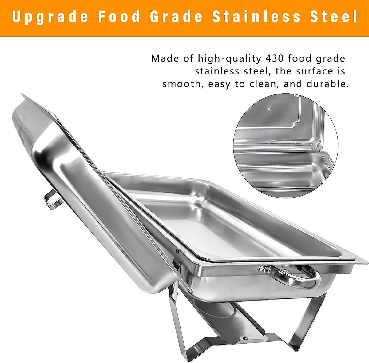 Jacgood 5 Pack Chafing Dish Buffet Set 8Qt. Foldable Rectangular Chafer Set, Stainless Steel Catering Warmer Set W/Full Size Water Pan, Food Pan, Fuel Holder for Cooked Food Insulation
