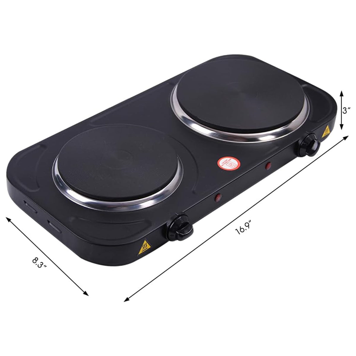 Electric Countertop Double Burner for Cooking, Portable 2000W Countertop Cast Iron Stove Burner, Hot Plate Temperature Controls with 5 Adjustable for RV/Home/Camp, Black