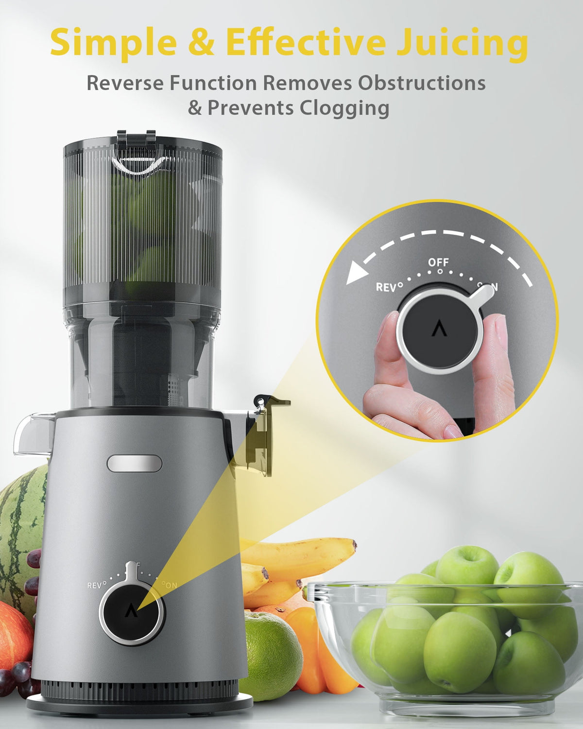 Juicer Machine with 4.35" Wide Mouth, Aeitto Cold Press Juicer Machine for Fruits and Vegetables, Slow Masticating Juicer Whole Fruit Juice Maker, High Juice Yield, Easy to Clean with Brush, Coal