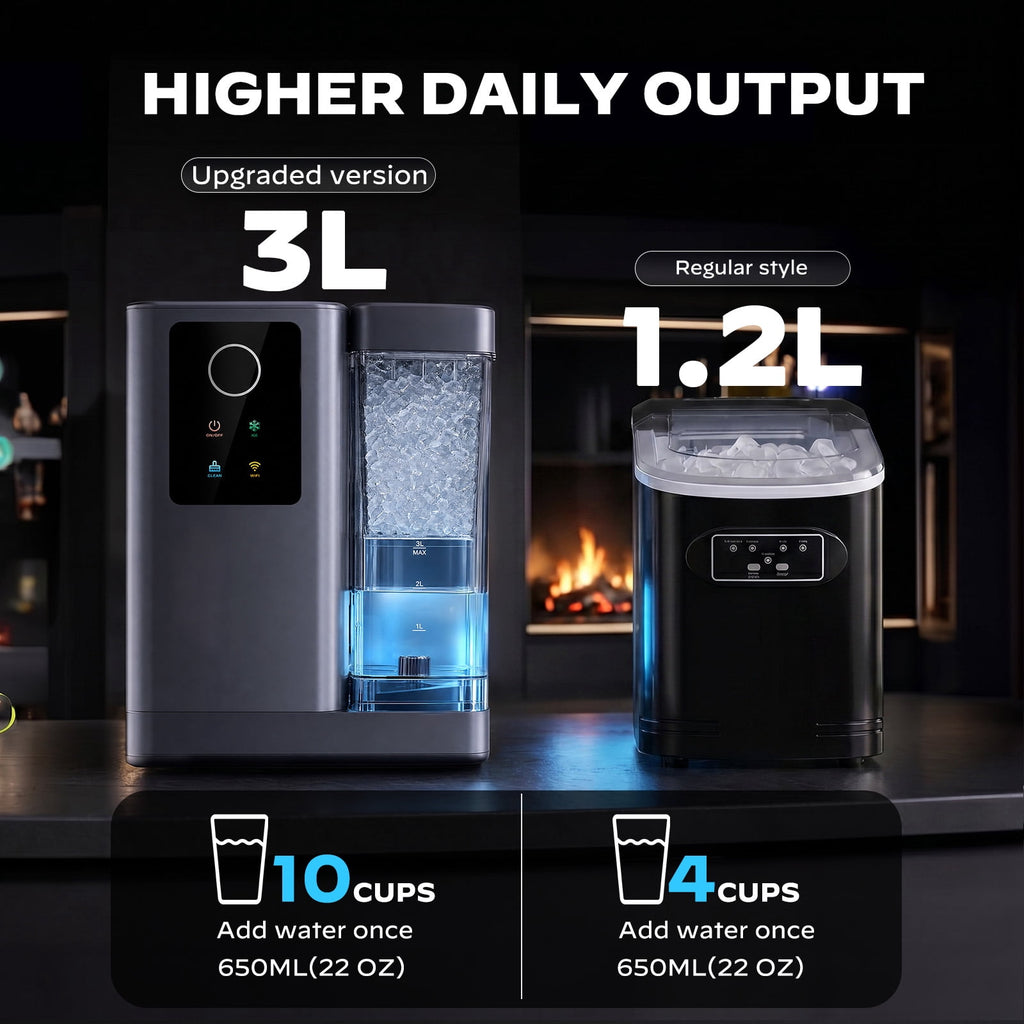 Philergo Nugget Ice Maker Countertop with App & Voice Control, Self-Cleaning Pebble Ice Machine, 3L Water Tank, 44 lbs/Day, Soft Ice in 8 Minutes, Quiet Portable Design for Home, Kitchen and Party