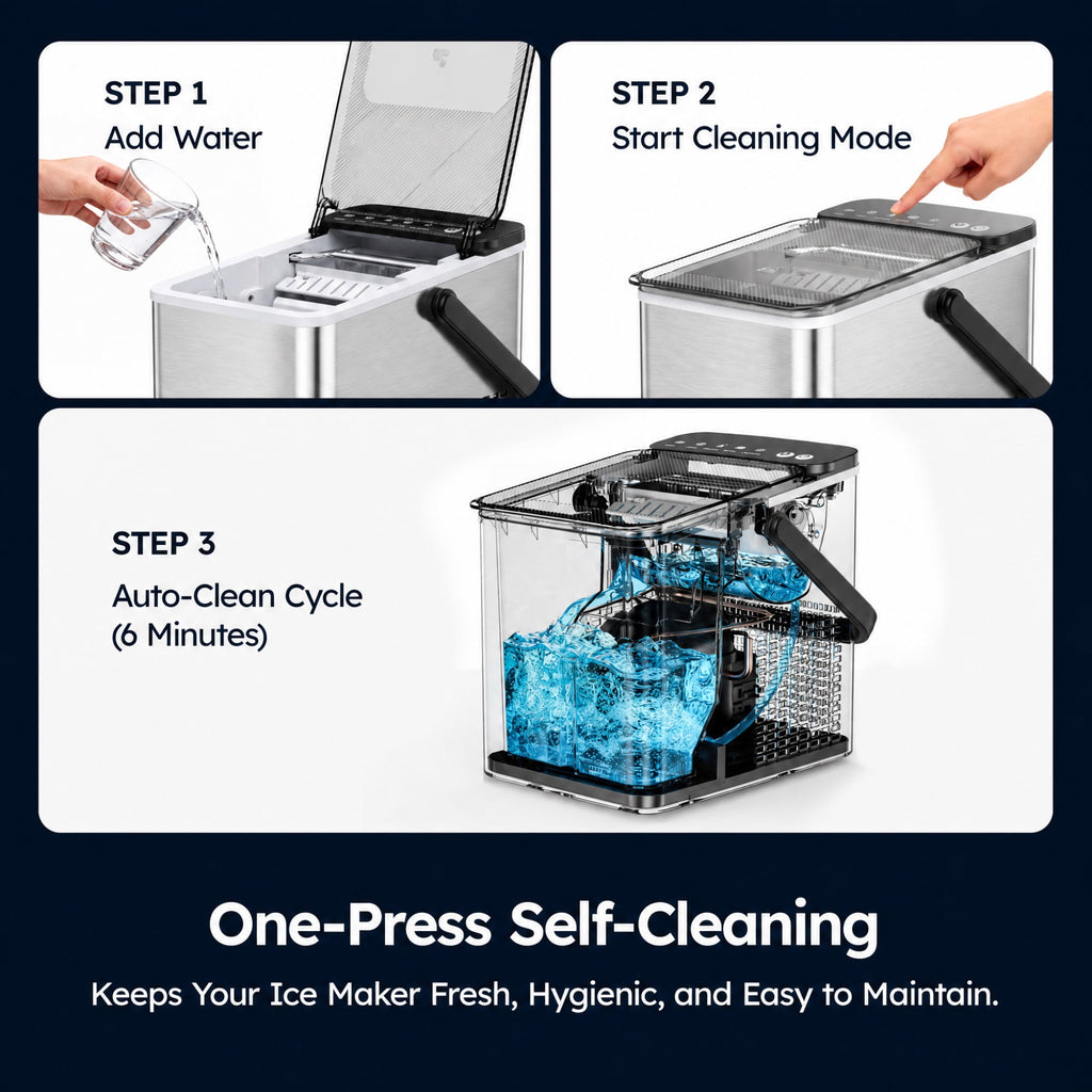 SIMZLIFE Portable Countertop Ice Maker, 26 Lbs/Day, 9 Bullet Ice Cubes in 6 Minutes, 2 Ice Sizes, Self-Cleaning Ice Machine, Black