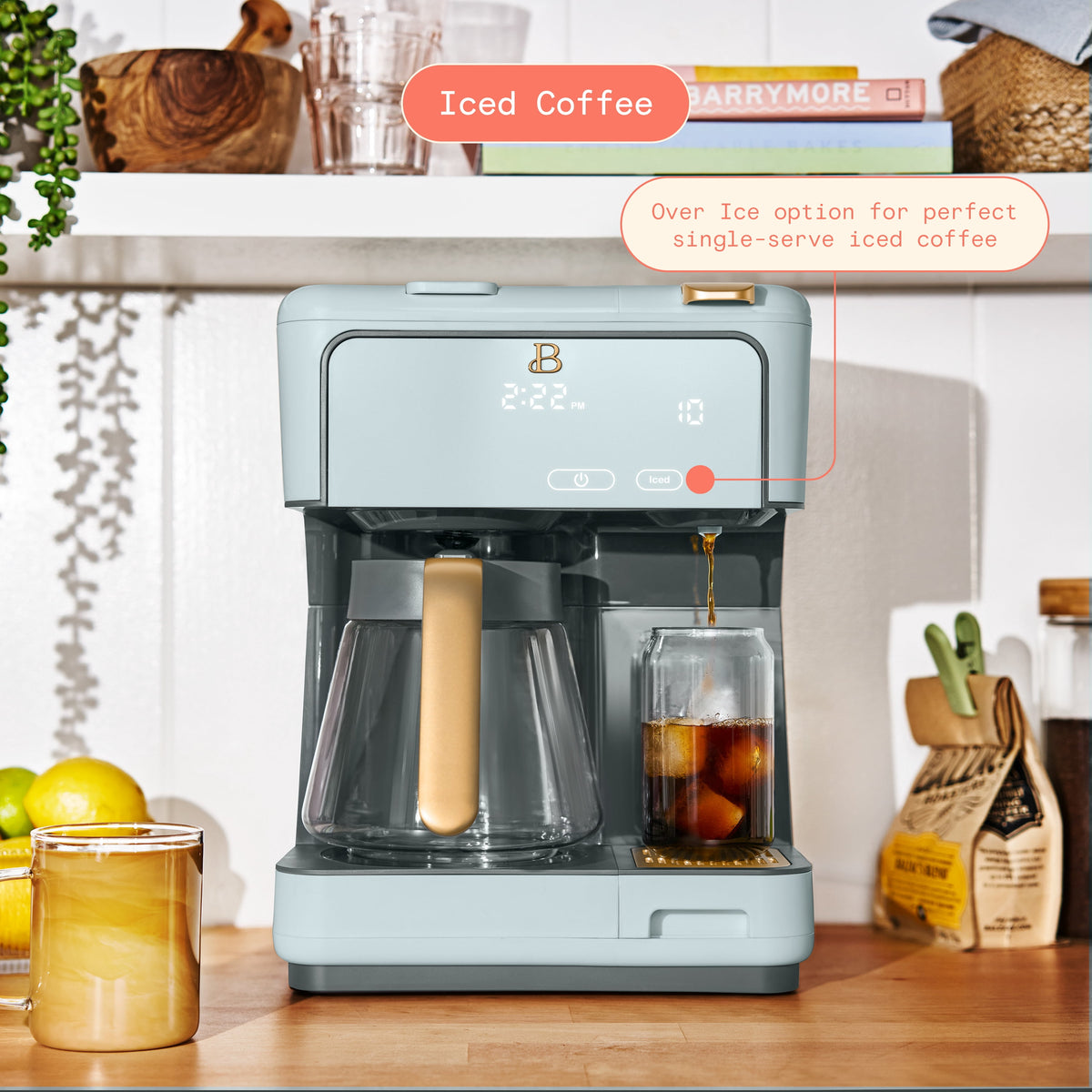 Beautiful by Drew Barrymore Multi-Brew 12-Cup Programmable Drip & Single-Serve Coffee Maker, White Icing