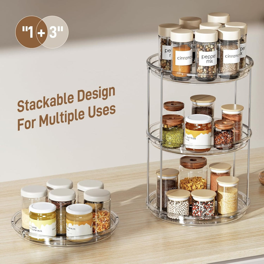 ROSSNY 2 Pack 9.25" 2-Tier Lazy Susan Turntable Organizer Countertop Kitchen Organization and Storage Spice Rack Bathroom Vanity Holder, Clear
