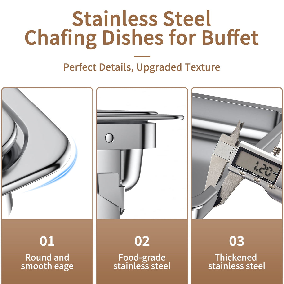 TINANA 4 Pack Chafing Dishes Buffet Set, Full-Size Buffet Servers with Lids, Stainless Steel Food Warmers with 4 Fuel Holders, Silver