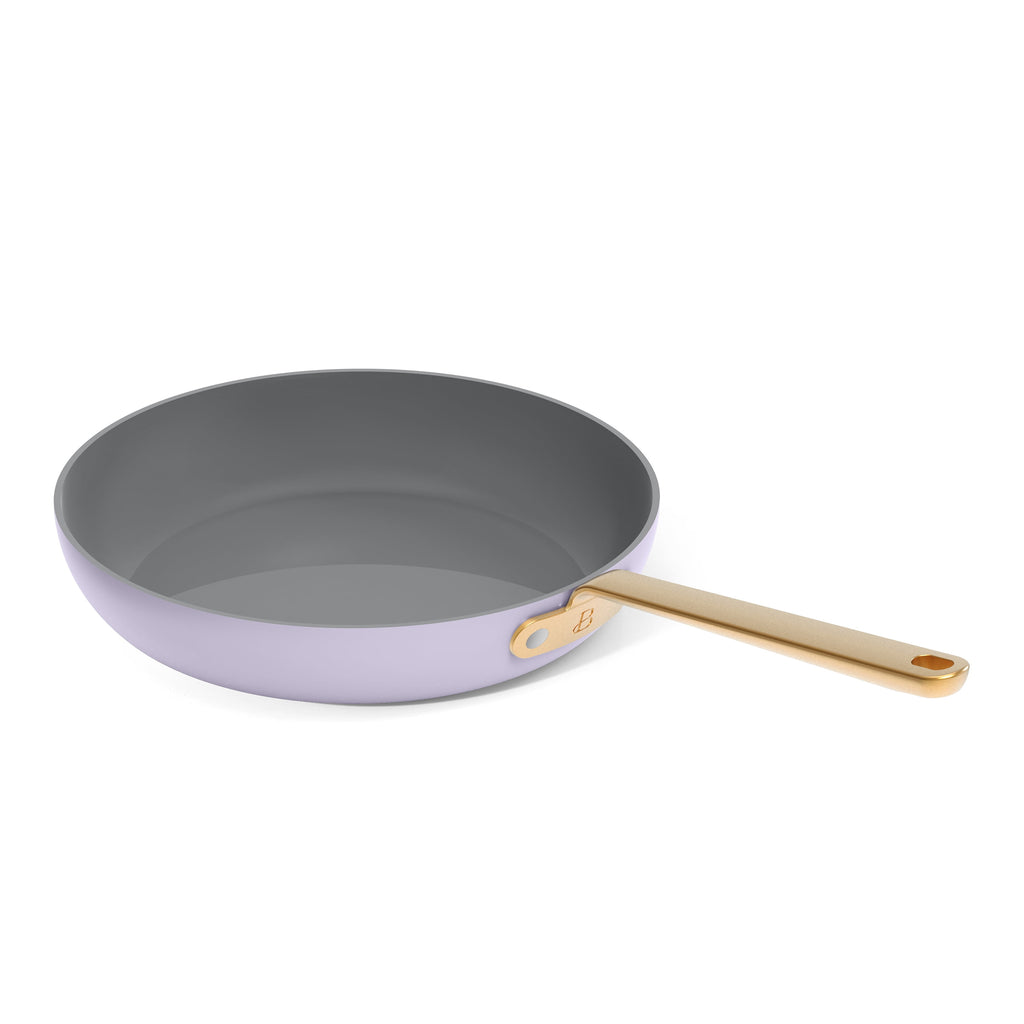 Beautiful 12-Piece Cookware Set, Pots and Pans with Strainer Lids and EverGood Ceramic Nonstick Coating, White Icing by Drew Barrymore