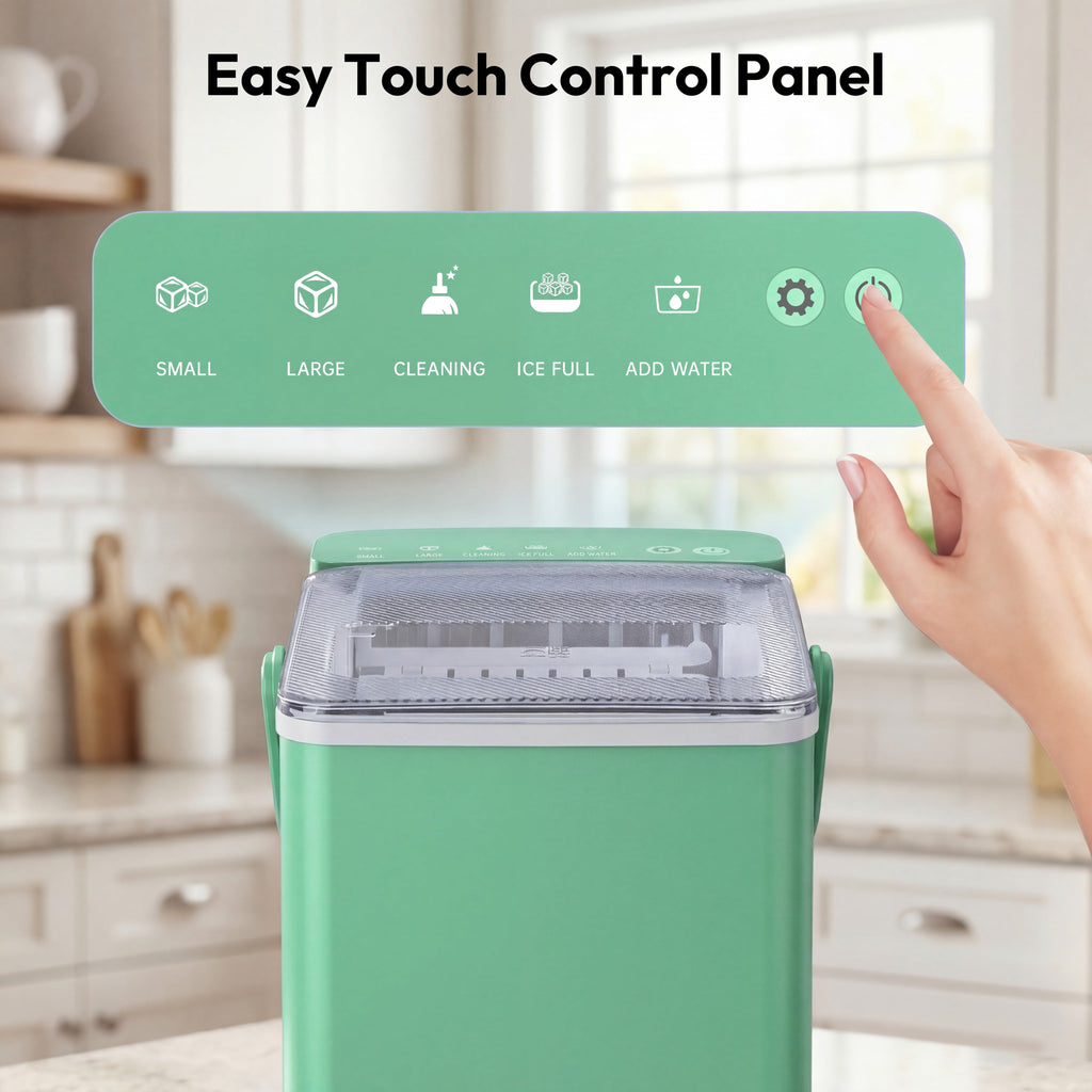 EUHOMY Countertop Ice Maker with Handle, 26 lbs/Day Portable Ice Machine, 9 Bullet Cubes in 6 Minutes, 2 Ice Sizes, Self-Cleaning, 1.1L Water Tank, Black
