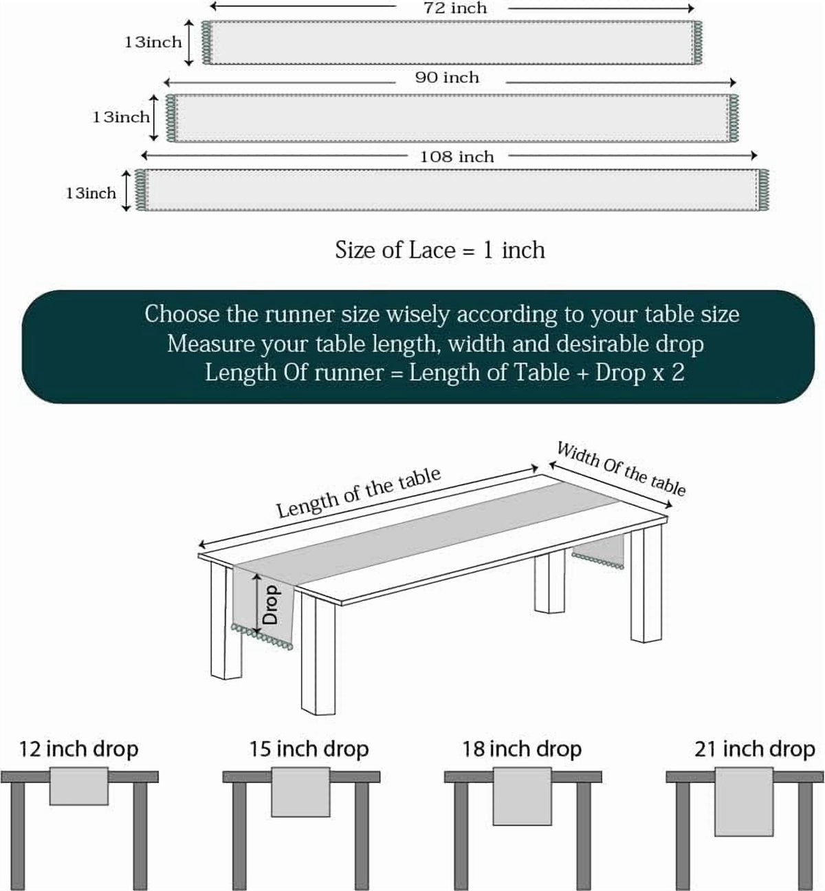 Fingercraft Table Runners, Cotton Dinner Table Centerpiece with Beautiful Premium Lace, Home and Dining Aqua-90