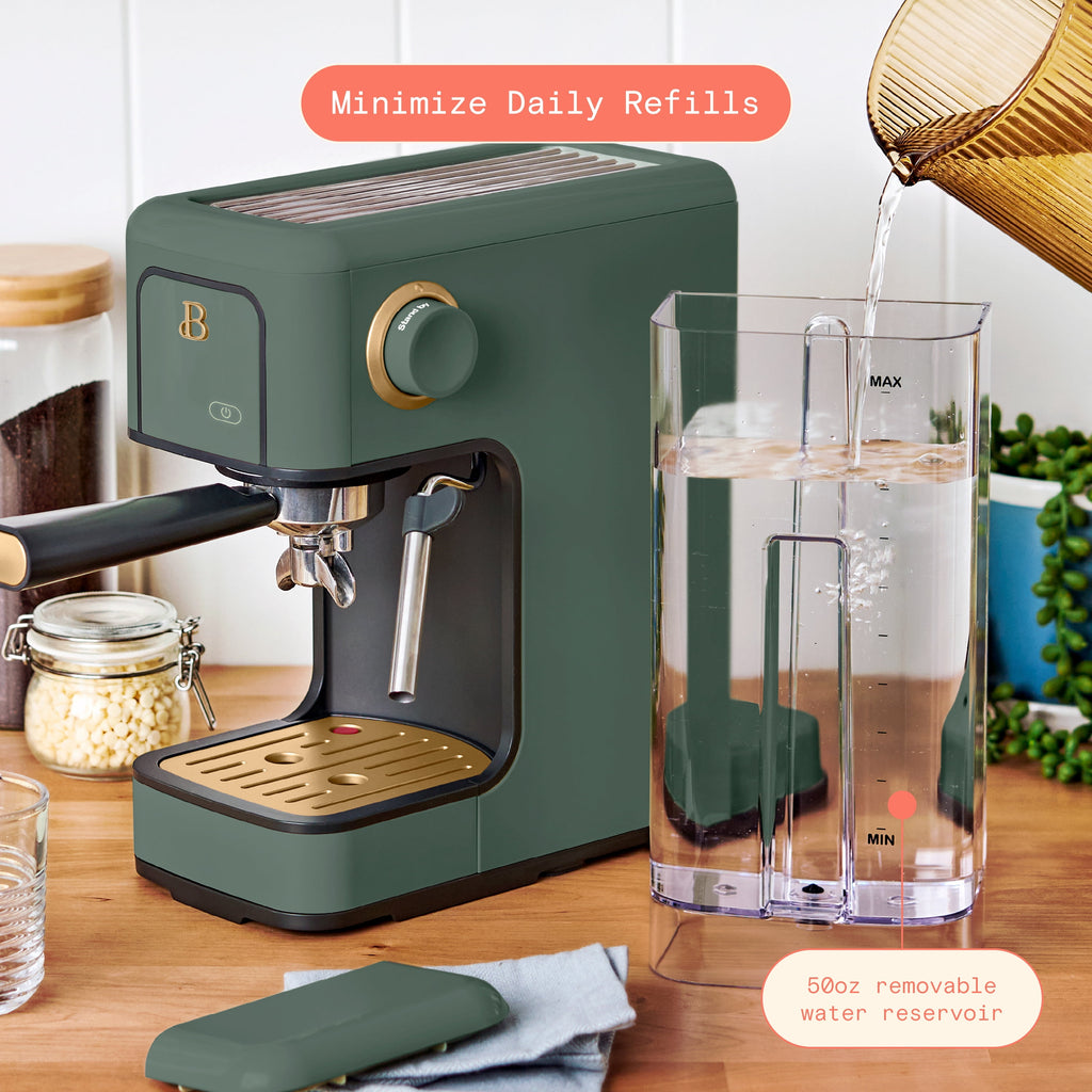 Beautiful by Drew Barrymore Slim Espresso Machine, 20-Bar Pressure, Black Sesame