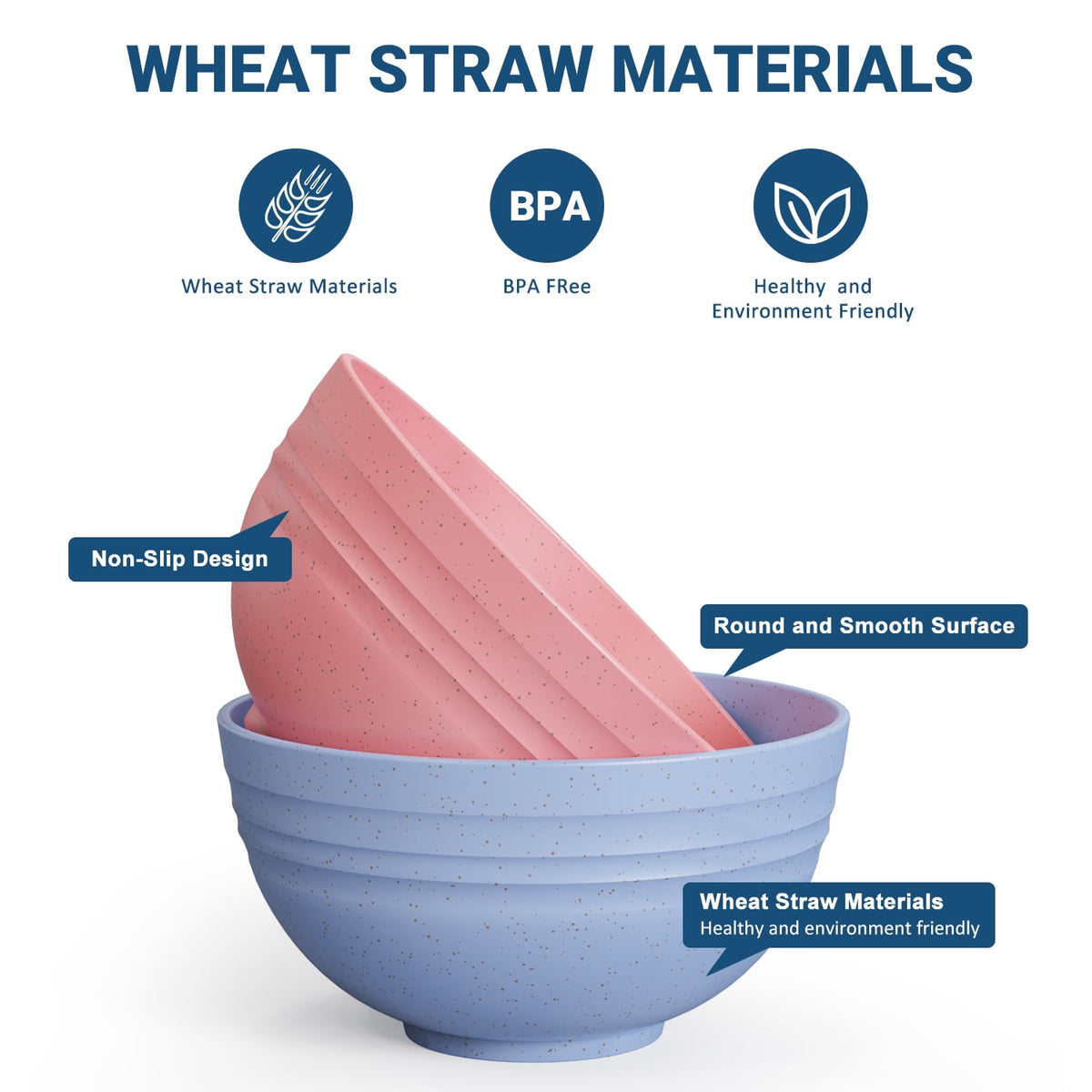 TINANA Wheat Straw Bowls: 26 OZ Bowls Set of 8, Microwave Dishwasher Safe, Lightweight Serving Bowls for Soup, Salad, Oatmeal - Multi Color