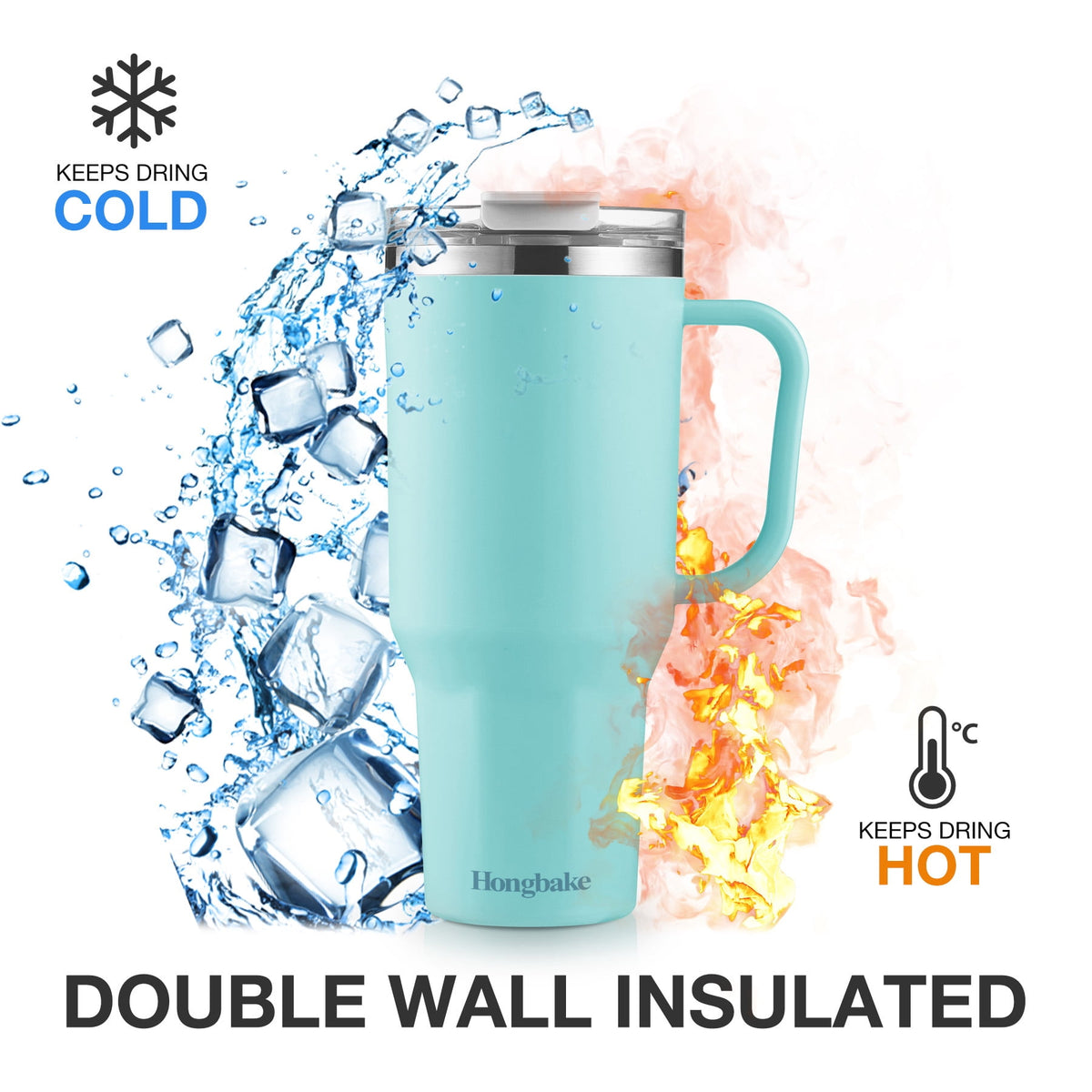 HONGBAKE 40 oz Tumbler with Handle and Straw Lid, Insulated Stainless Steel Tumbler, Travel Mug Fits Cup Holder, Dusty Lavender