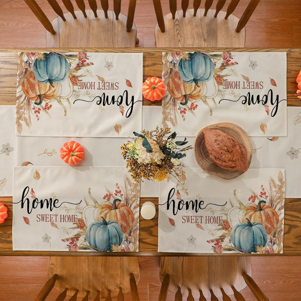 YIBAGA Fall Table Runner Pumpkin Sweet Home Thanksgiving Dining Decoration, 13x72 inch, Polyester