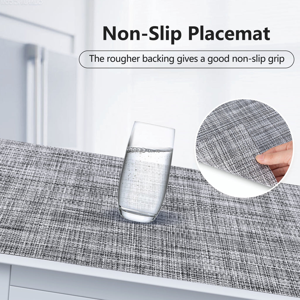 VCVCOO Navy Blue Placemats Set of 4 - Easy Clean Washable PVC Vinyl Placemats - Wipeable Heat Resistant Woven Table Mats for Dining Table - 12x18 inch